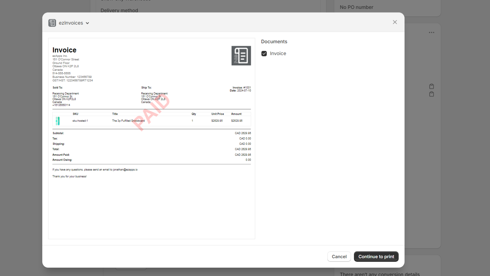 ezInvoices Preview